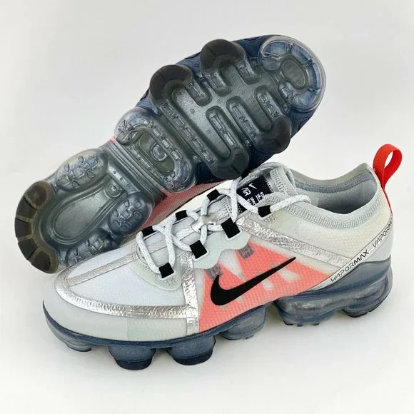 Nike Air VaporMax 2019 Pure Platinum Orange Youth GS Sneakers Shoes - Picture 3 of 12